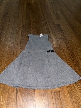 Zara Girls' Black and White Knit Fit-and-Flare Dress with Belt Detail